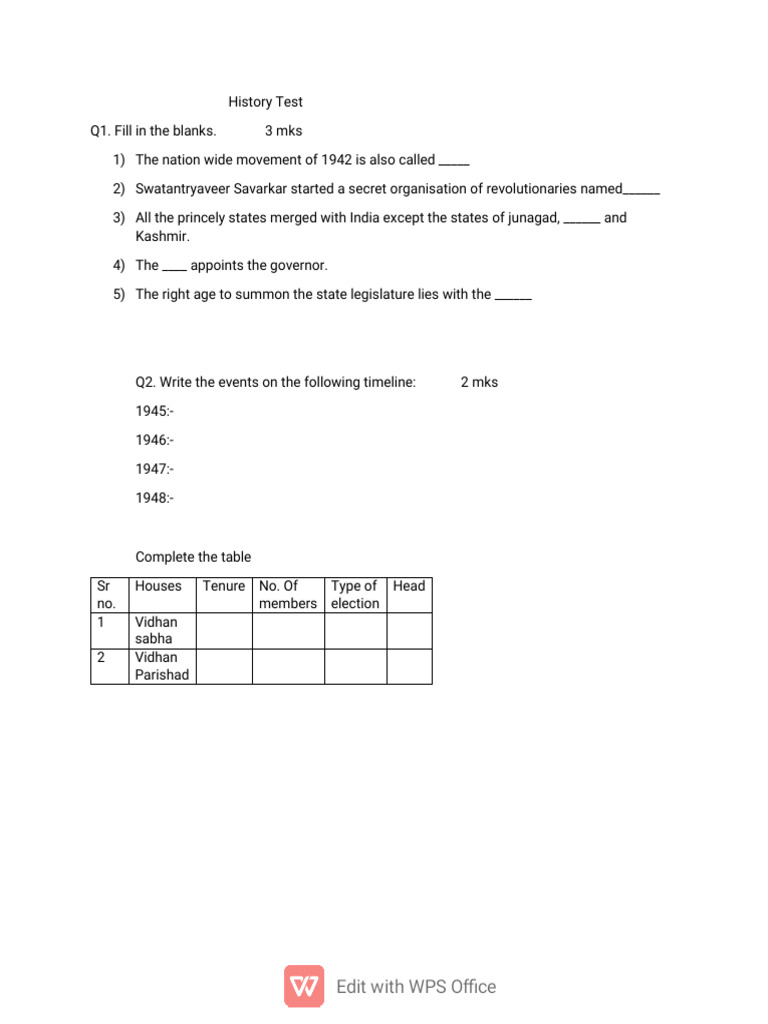 History Test (Std 8)(2) | PDF