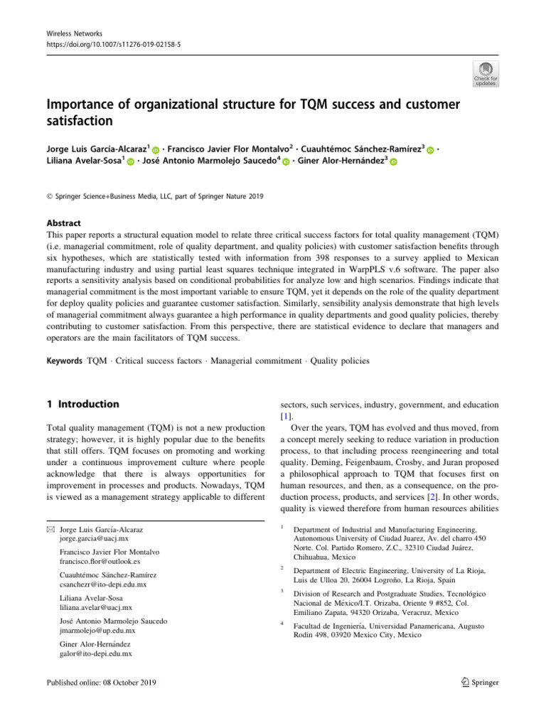 TQM Success Factors and Customer Satisfaction | PDF | Structural ...