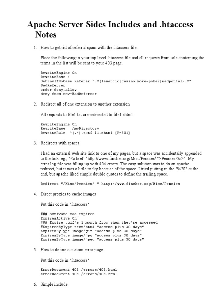 Apache Server Sides Includes and Htaccess Notes | PDF | Apache Http ...