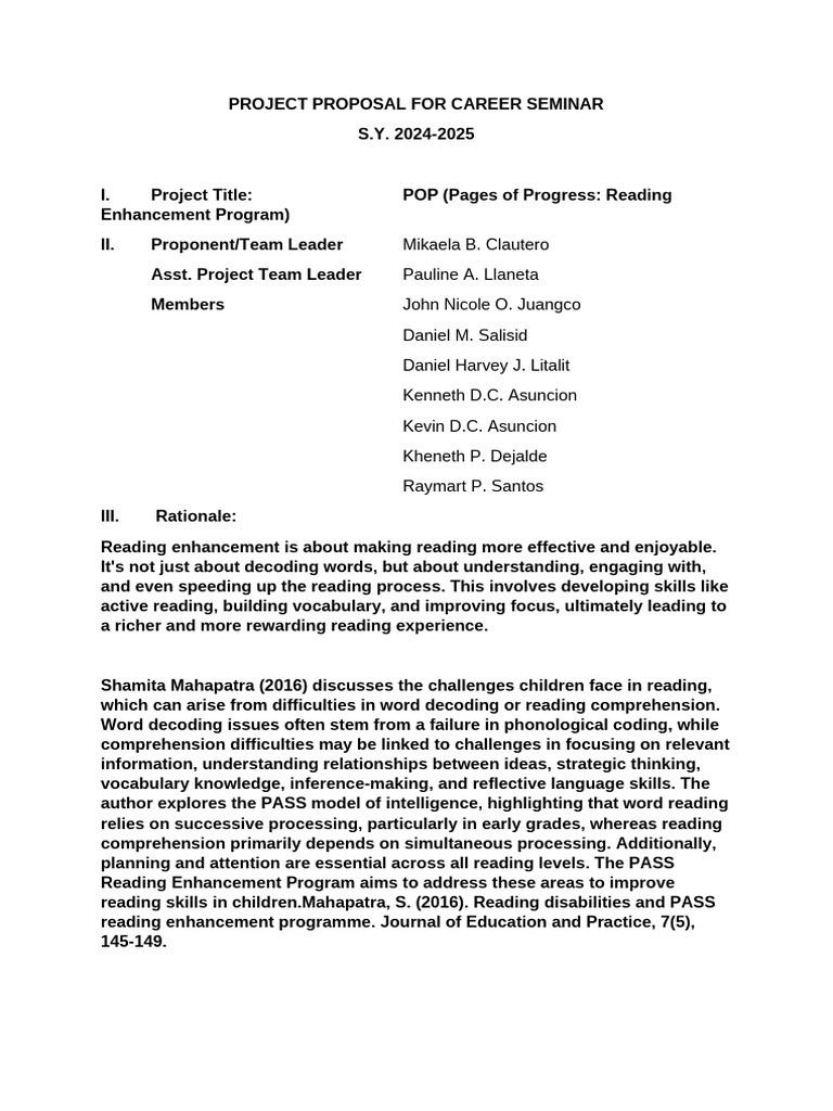 Reading Enhancement Program Proposal | PDF | Reading Comprehension ...