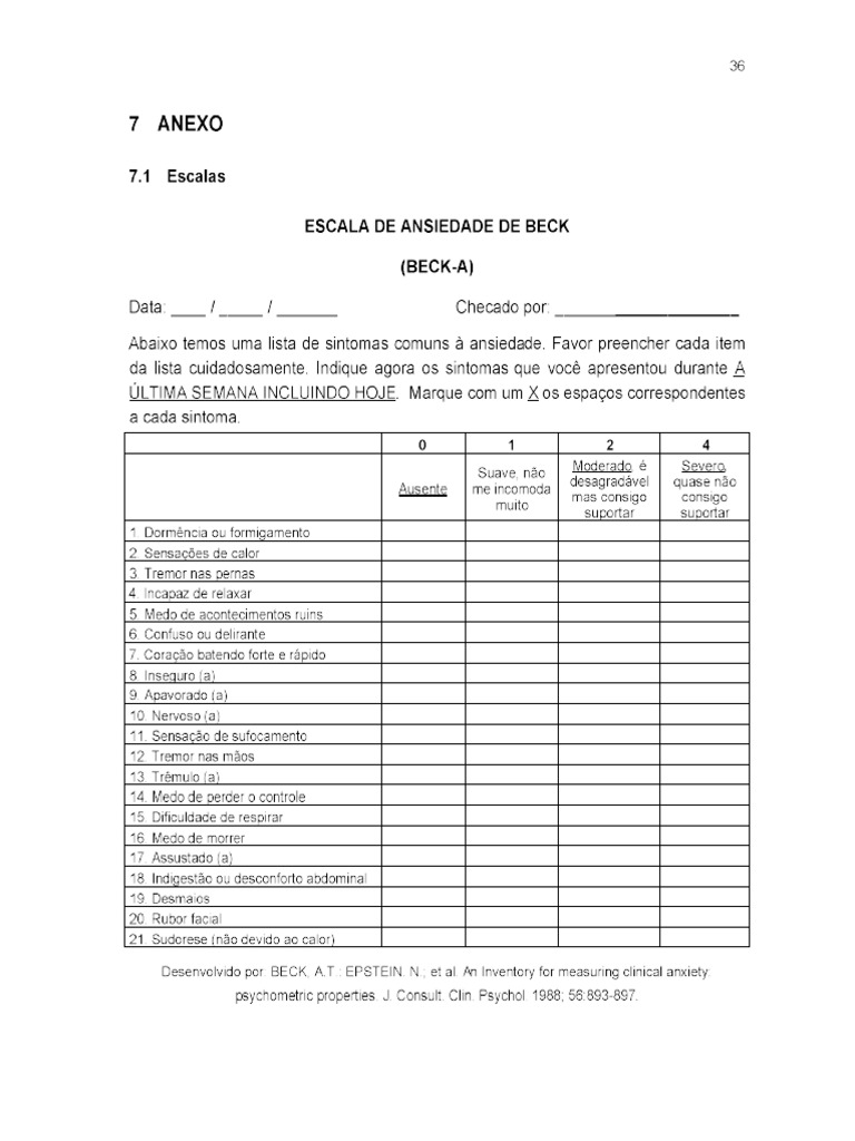 Escala Ansiedade Beck | PDF