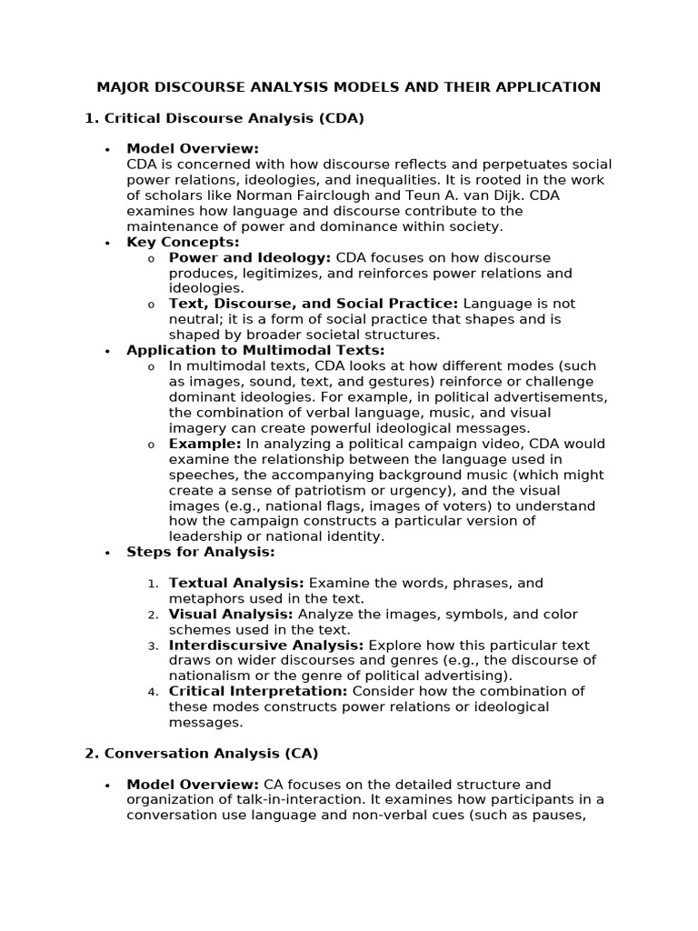 Major Discourse Analysis Models Explained | PDF | Narrative | Semantics