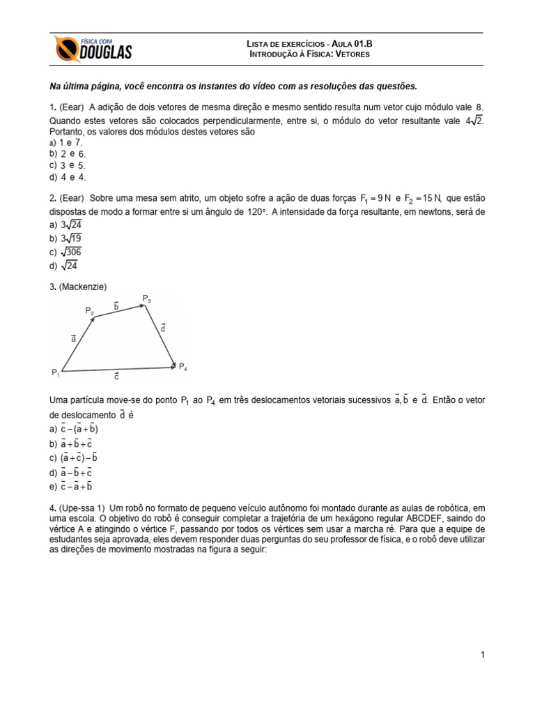 Exercícios de Vetores em Física | PDF | Vetor euclidiano