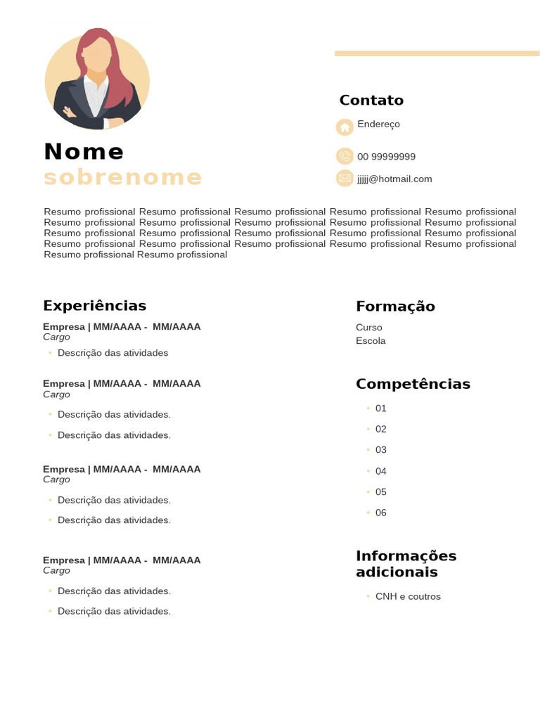 Modelo de Currículo Profissional Resumido | PDF