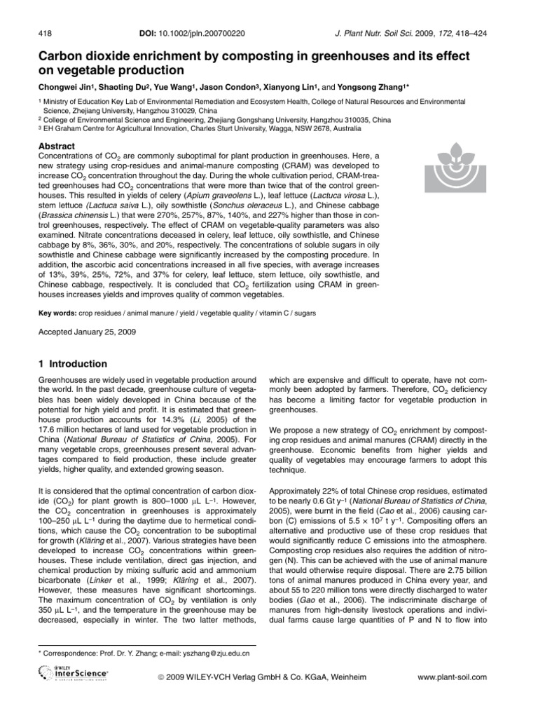Carbon Dioxide Enrichment by Composting in Greenhouses and Its Effect ...