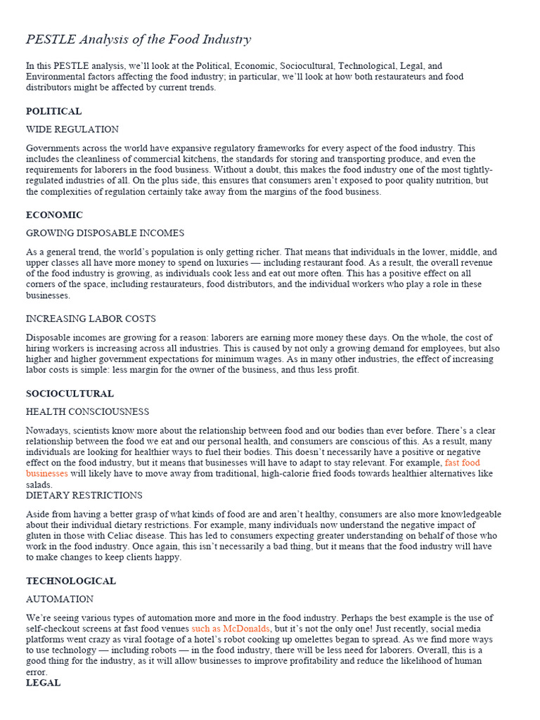 PESTLE Analysis of Food Industry Trends | PDF | Food Industry | Meat