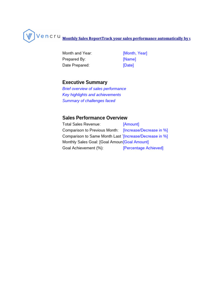 Monthly Sales Report Template | PDF | Sales | Prices