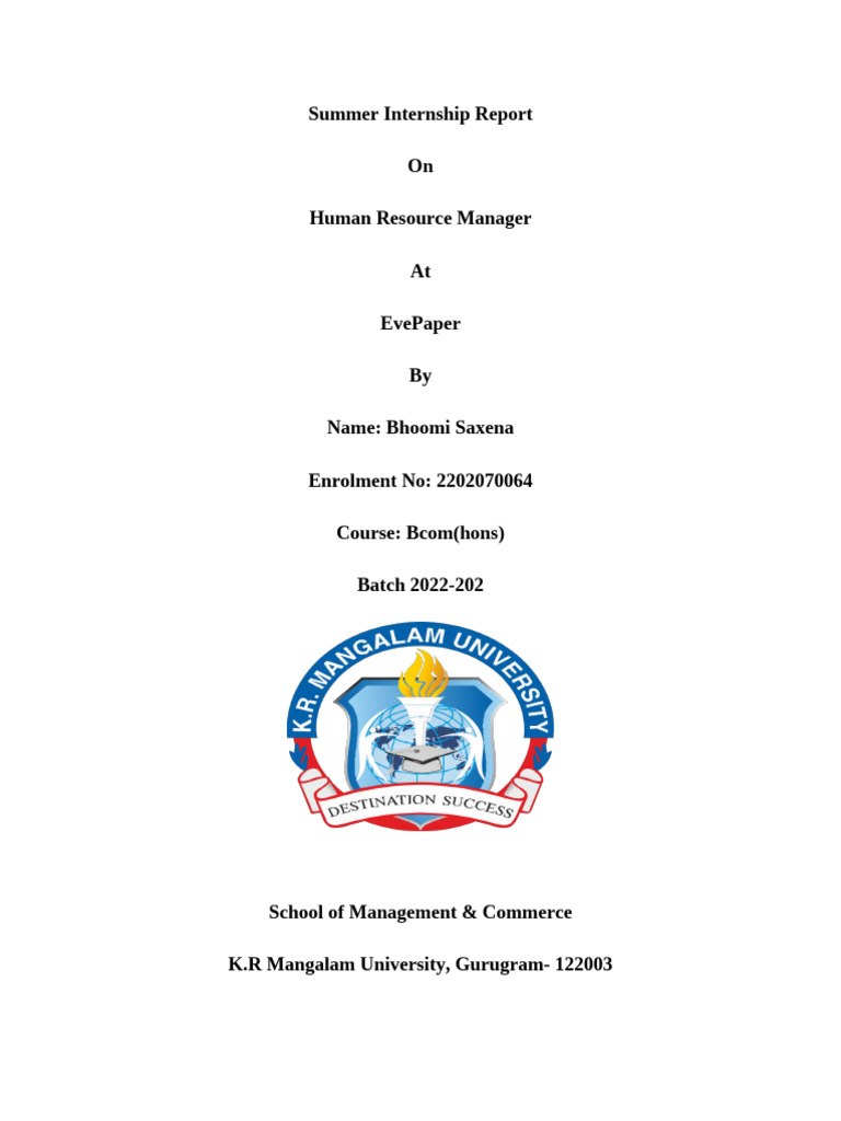 Summer Internship Report | PDF | Recruitment | Mentorship