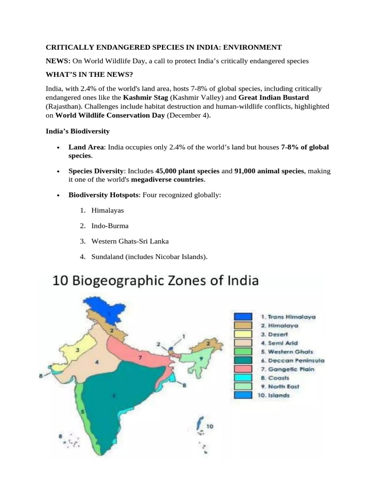 Critically Endangered Species in India | PDF | Endangered Species ...