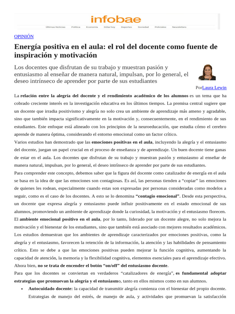 Energía positiva: rol del docente en el aula | PDF | Enseñando | Maestros