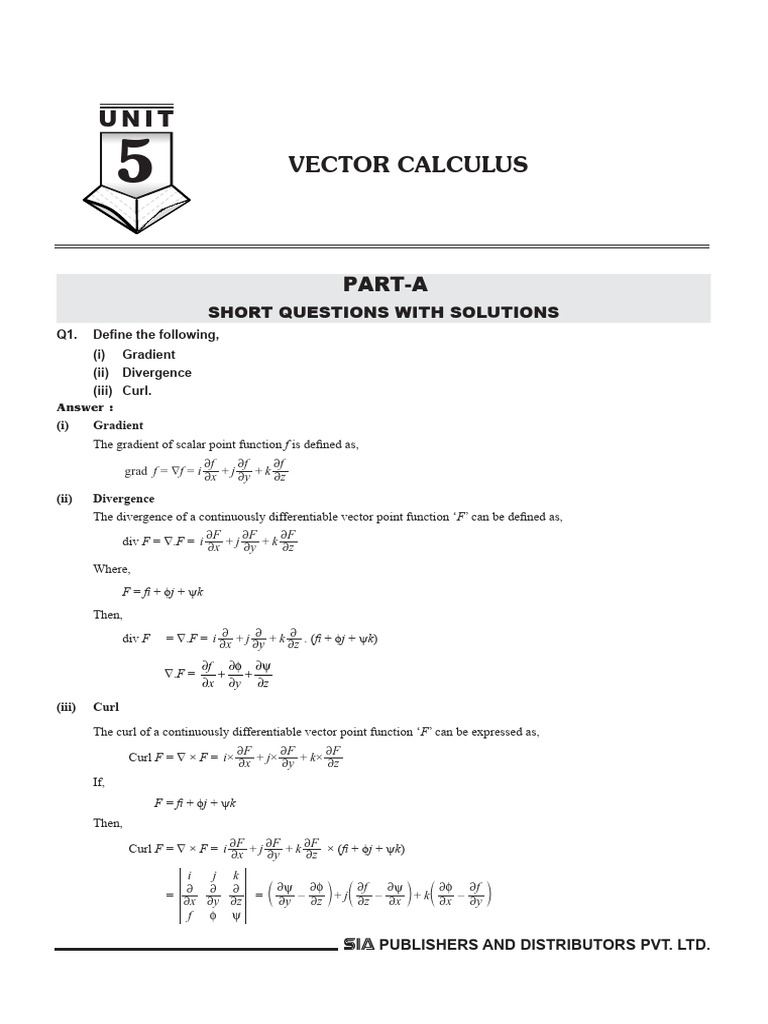 Vector Calculus Concepts and Solutions | PDF | Divergence ...