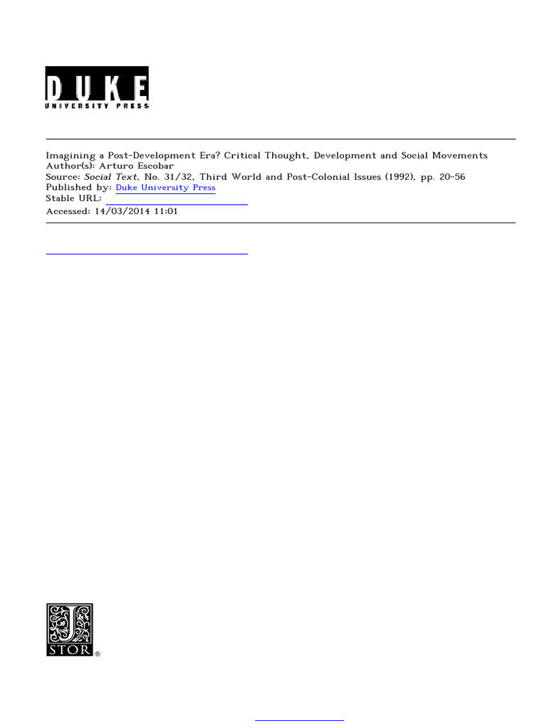 Post-Development and Social Movements | PDF | Discourse | Knowledge