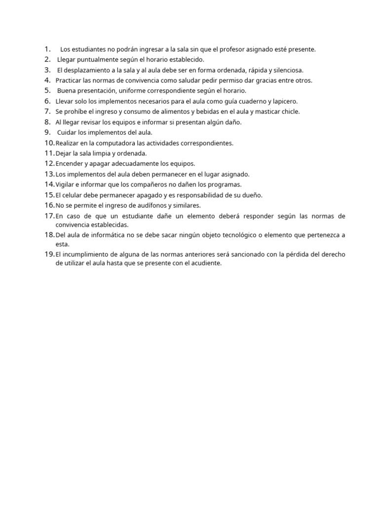 NORMAS SALA DE INFORMATICA | PDF