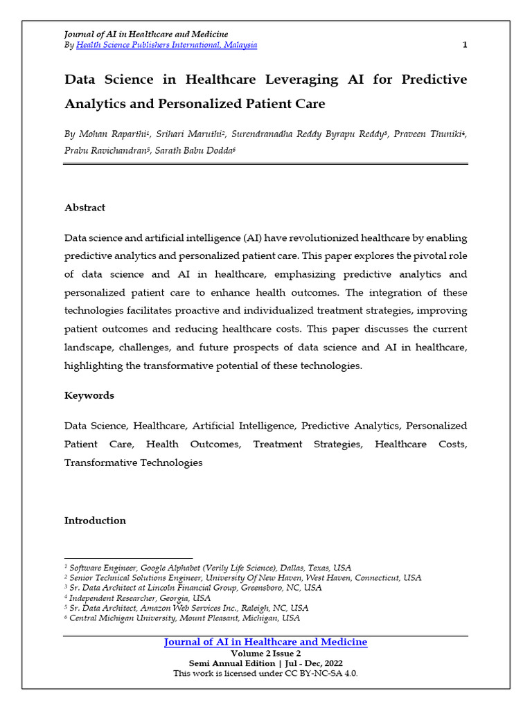 Data Science in Healthcare Leveraging AI For Predictive Analytics and ...