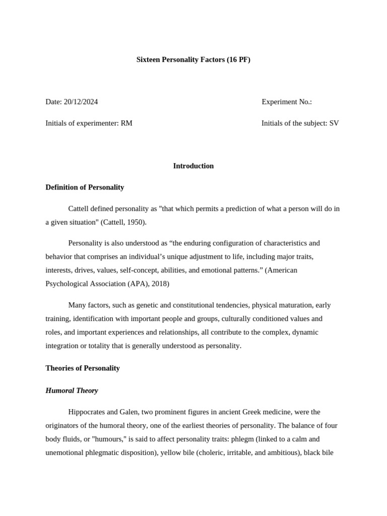 Understanding the 16 Personality Factors | PDF | Psychological Concepts ...