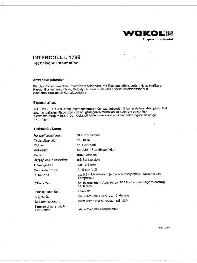Intercoll L 1799 Klebstoff Deutsch | PDF