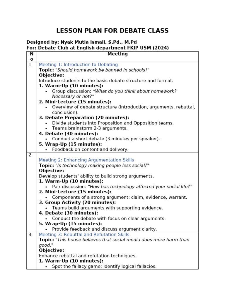 Debate Class Lesson Plan Overview | PDF | Argument