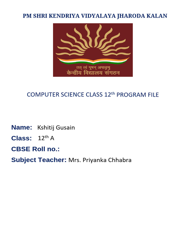 Computer Science Class 12 Programs | PDF | Computing