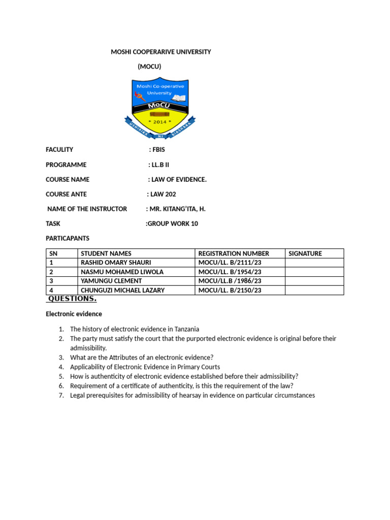 History of Electronic Evidence in Tanzania | PDF | Hearsay | Hearsay In ...