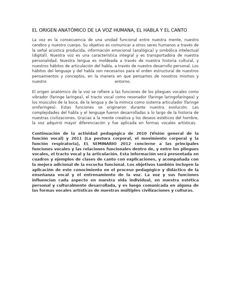 Anatomía de la Voz Humana y su Evolución | PDF