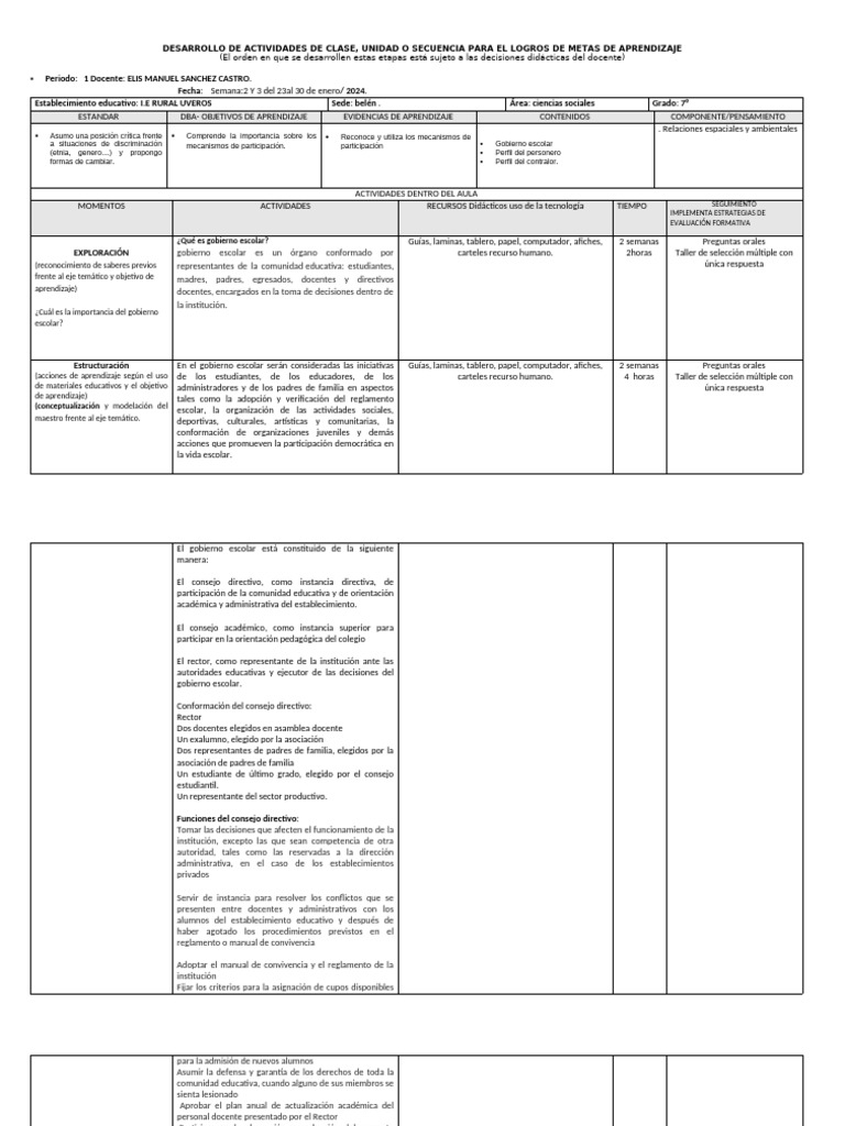 Clase Grado 7° Belen | PDF | Plan de estudios | Evaluación