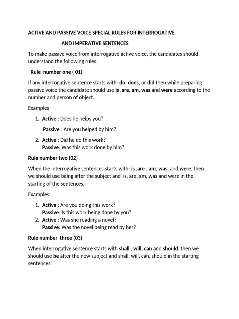 Active to Passive Voice Rules | PDF | Sentence (Linguistics) | Subject ...