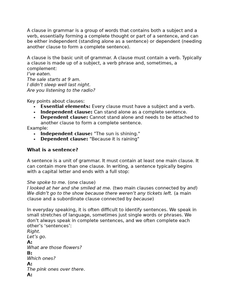 Understanding Clauses in Grammar | PDF
