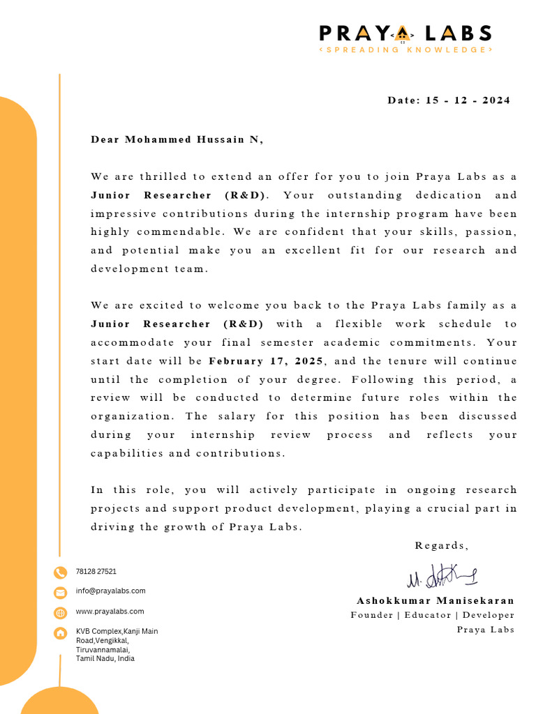 Junior Researcher Position at Pray Labs | PDF
