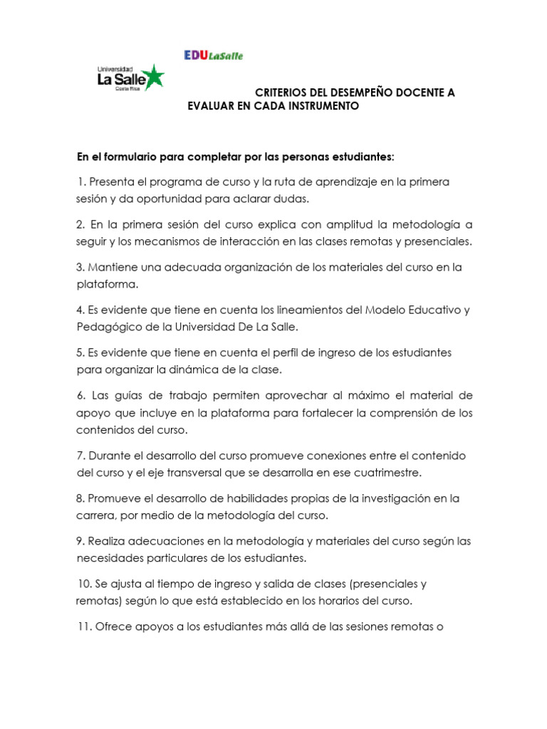Criterios de Evaluación del Desempeño Docente | PDF | Enseñando | Maestros