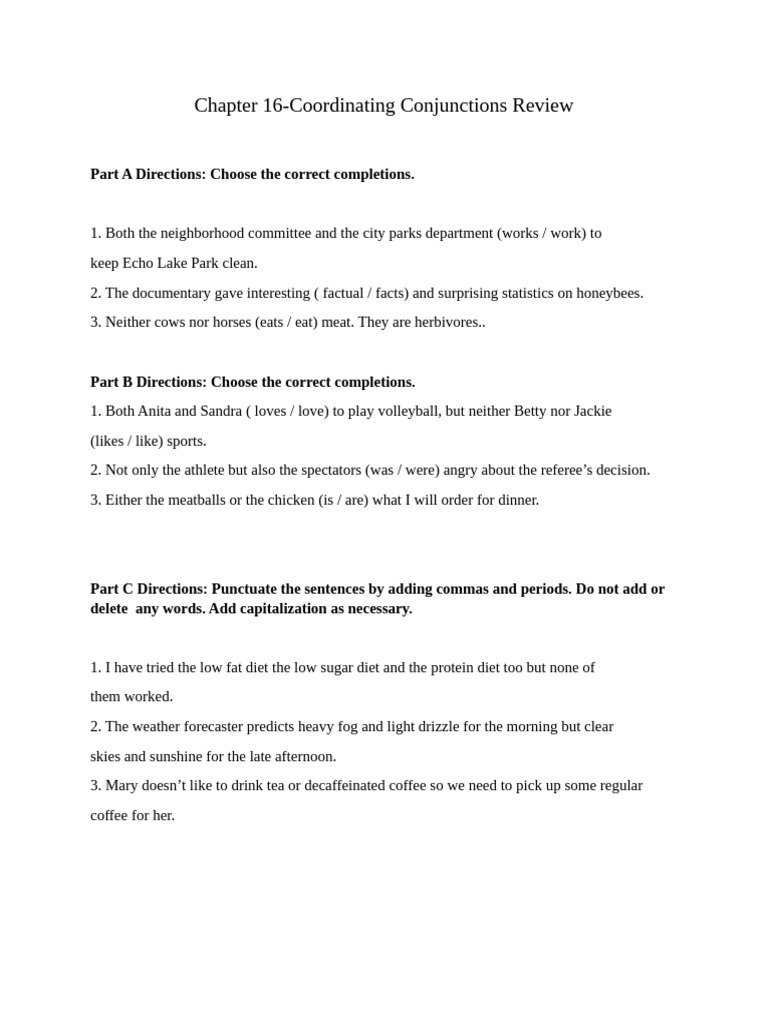 Coordinating Conjunctions Review | PDF