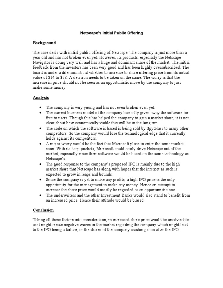 Netscapes Initial Public Offering Case