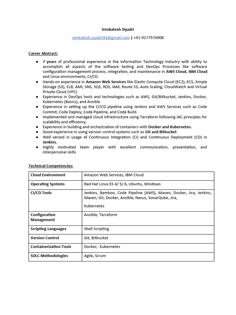 Cloud DevOps Engineer Resume Summary | PDF | Amazon Web Services ...