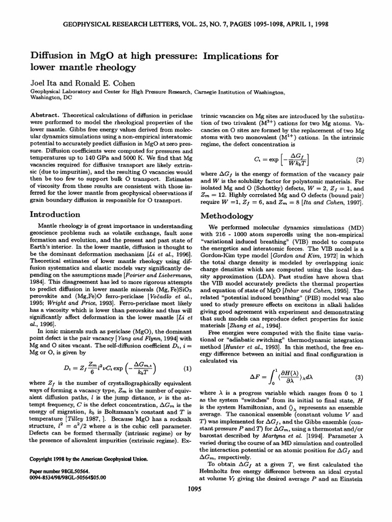Ita Et Al-1998-Geophysical Research Letters | PDF | Diffusion | Creep ...