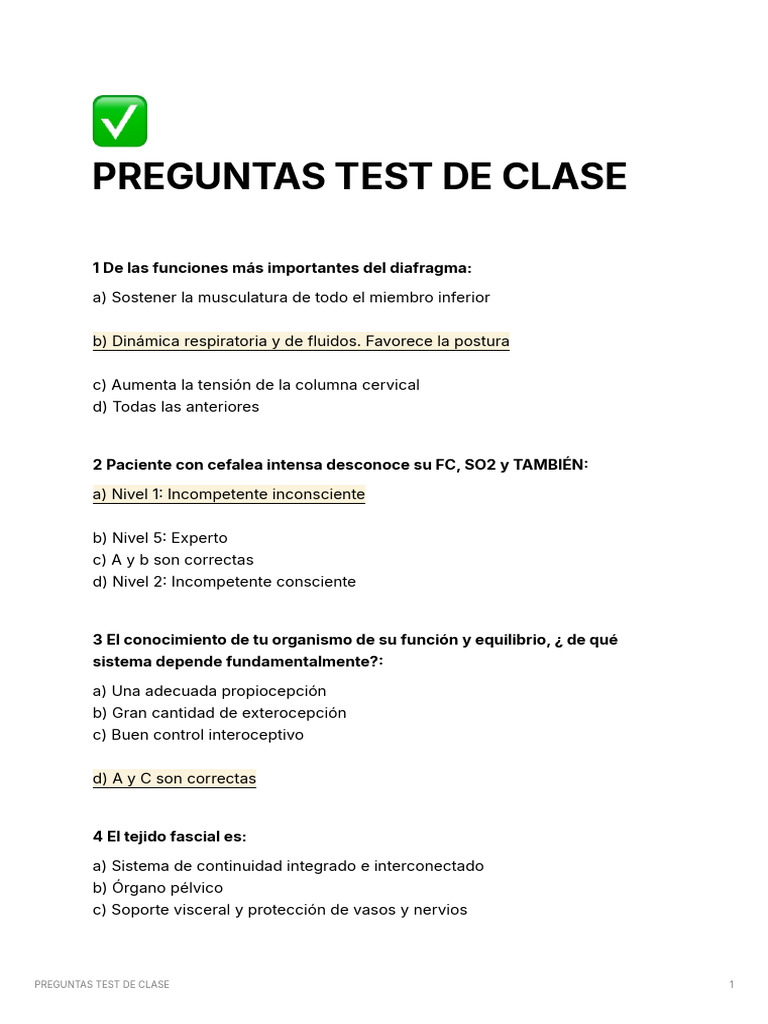 Preguntas Test de Clase | PDF | Dolor | Enfermedades y trastornos