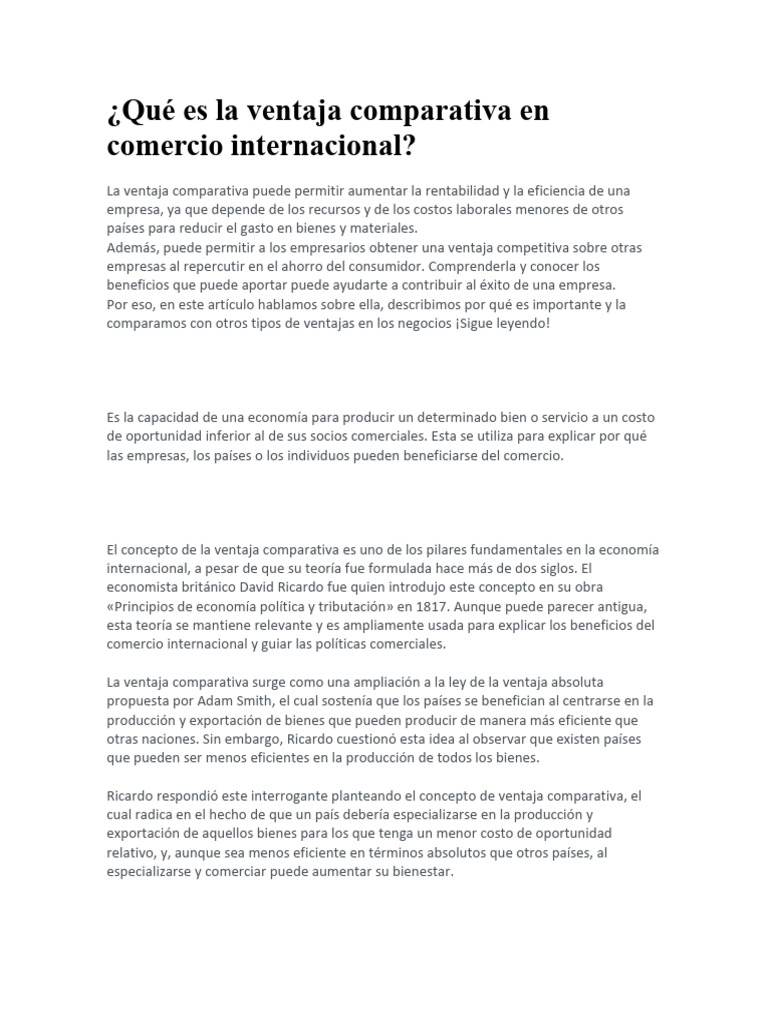 Ventaja Comparativa en Comercio Internacional | PDF | Ventaja ...