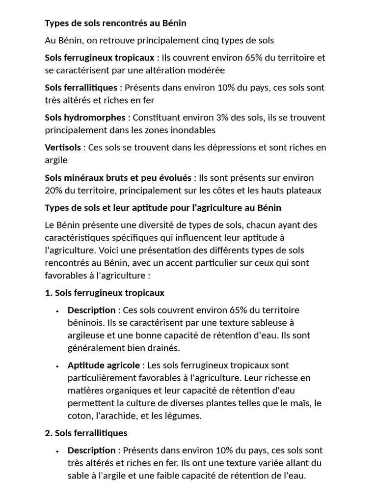 Types de sols agricoles au Bénin | PDF | Sol (pédologie) | Agriculture