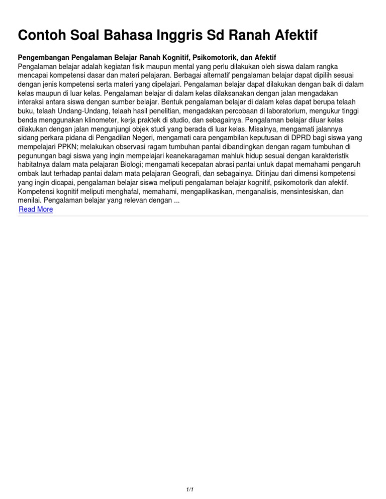 Memupuk Hati Emas di Bangku Sekolah Dasar: Contoh Soal Ranah Afektif untuk Kelas 2