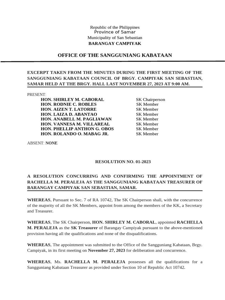 SK Appointments in Barangay Campiyak | PDF | Youth | Government
