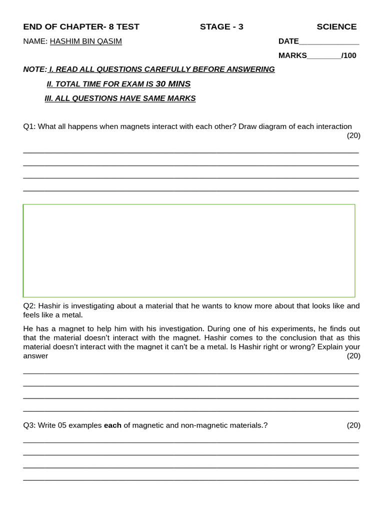End Of Chapter 8 Test Pdf Electromagnetism Magnetism