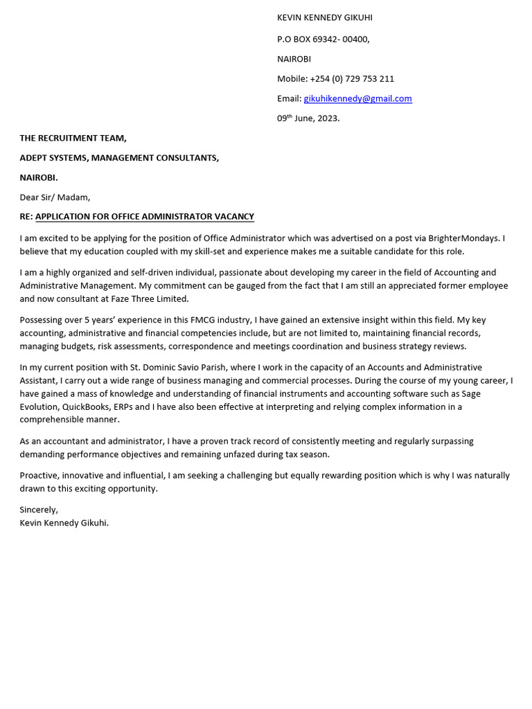 Adept Systems Admin Cover Letter | PDF