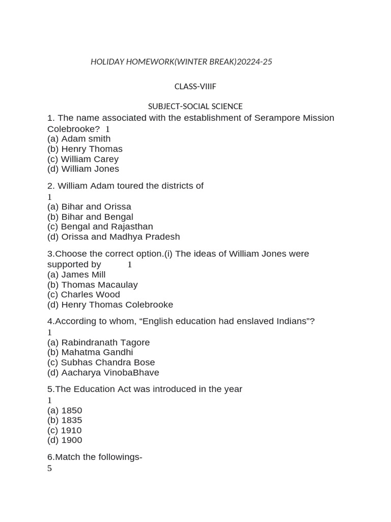 Holiday Homework Winter Break (2024-25) | PDF | Supreme Court Of The ...