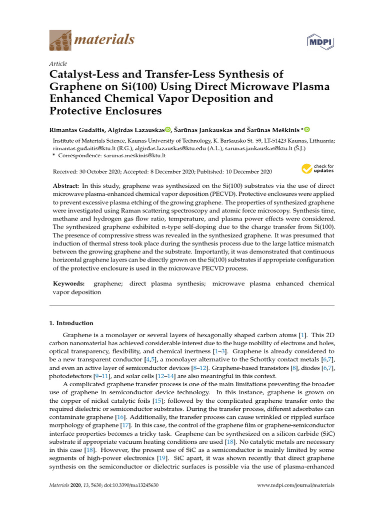 Catalyst-Less Graphene Synthesis on Si(100) | PDF | Graphene | Chemical ...