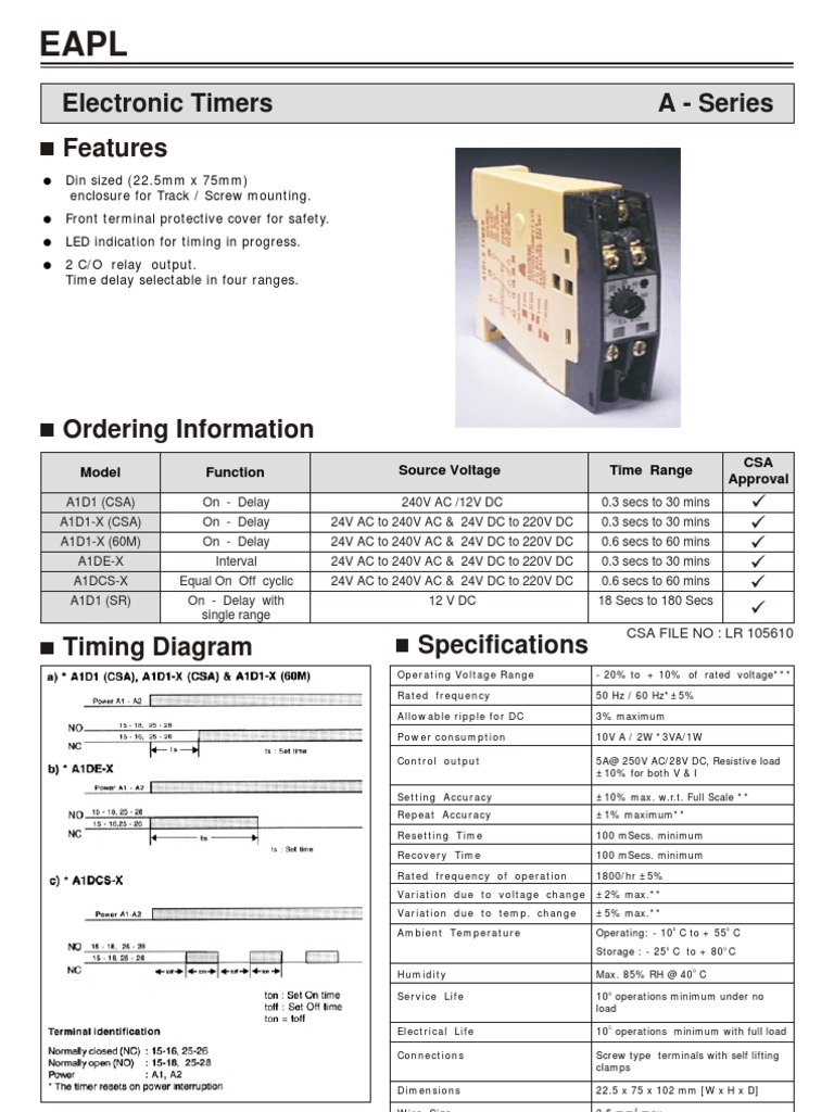 Electronic Timers A - Series Features | PDF | Technology & Engineering