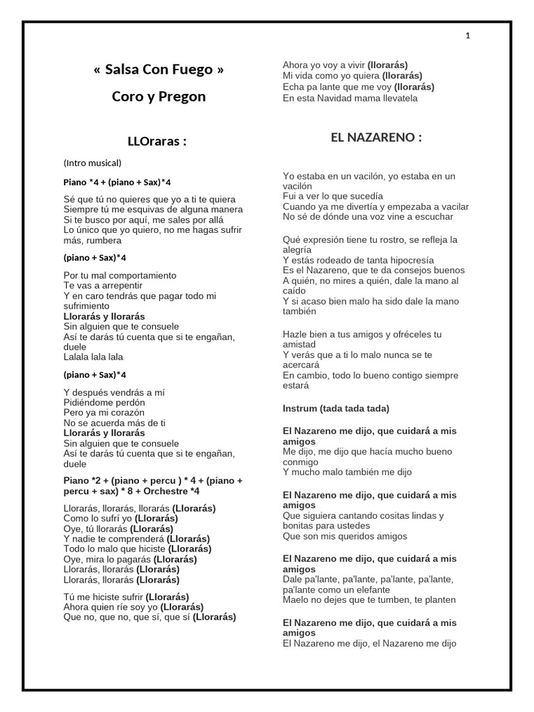 Letras de Salsa: Amor y Desamor | PDF