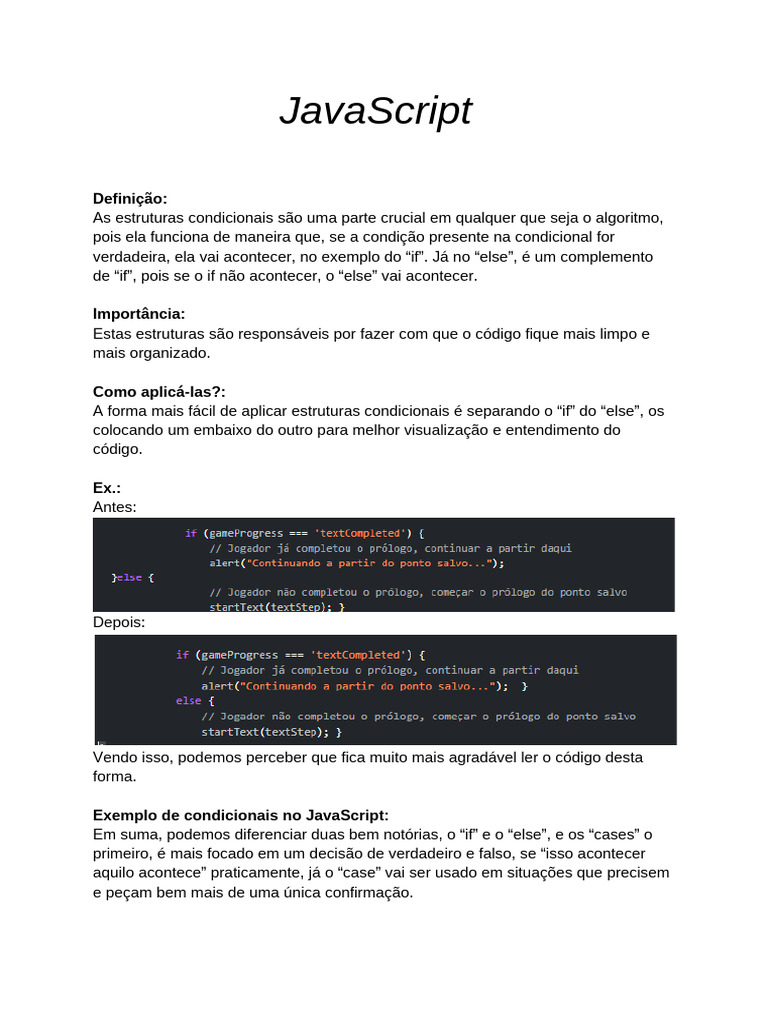 Estruturas Condicionais em JavaScript | PDF