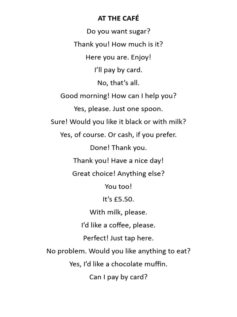 Café Order Dialogue Examples | PDF