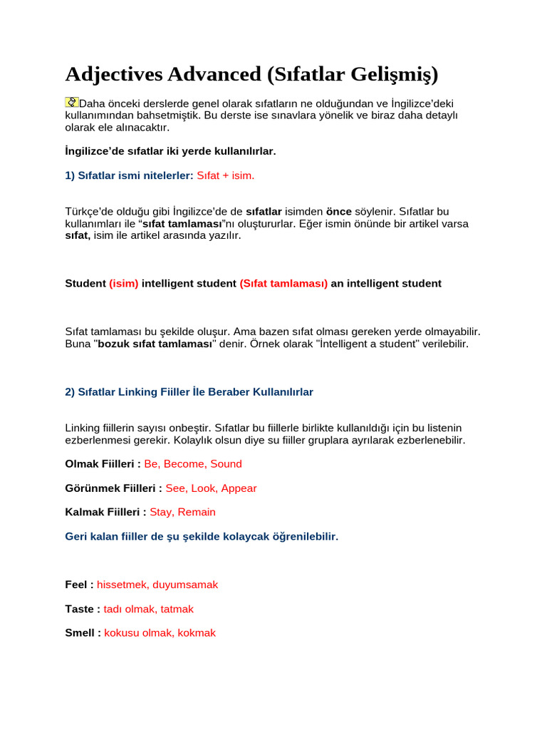14-Adjectives Advanced (Sıfatlar Gelişmiş) | PDF