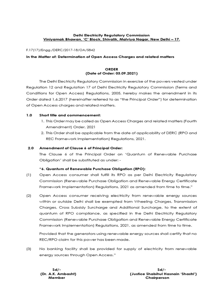 Open Access Charges Amendment 2021 | PDF | Power (Physics)