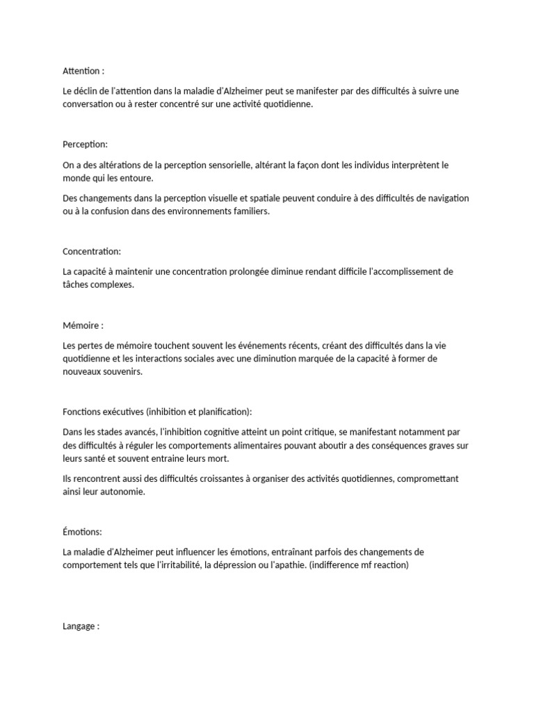 Impact cognitif de la maladie d'Alzheimer | PDF | Démence | Maladie d ...
