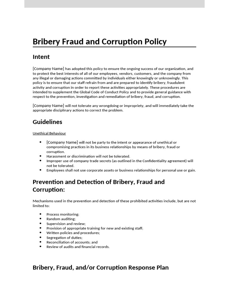 Bribery Fraud and Corruption Policy | PDF | Corruption | Bribery